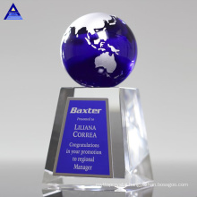 Glass Blue Metal World Earth Crystal Award Globe